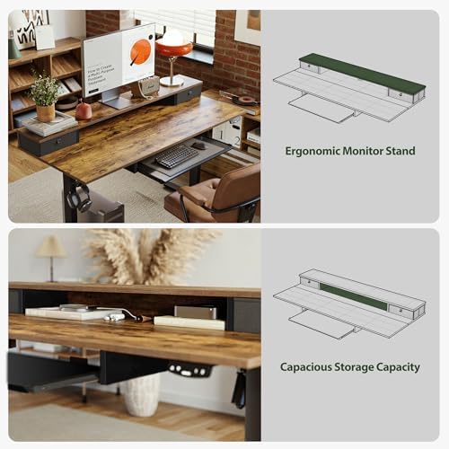 Agilestic 48 Inch Standing Desk with Drawers & Keyboard Tray, Rustic Brown