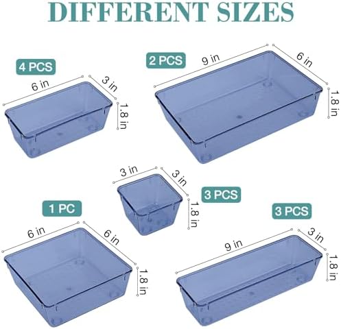 13 PCS Drawer Organizer Set, 5 Size Bathroom and kitchen organizer Trays