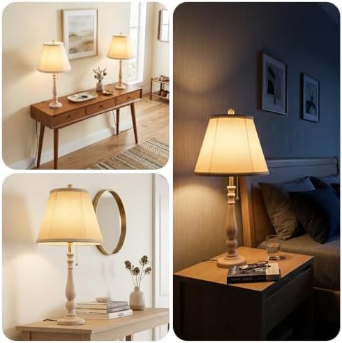LALISU Farmhouse Table Lamps Rustic Bedroom Lamps 24.41" Wood Bedside Lamp