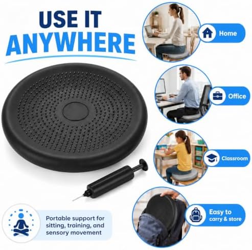 Hanstuten Wobble Seat Cushion Balance Disc - Rubber Wiggle Seat for Active Sitting, Office Desk Chair, and Core Strength Training