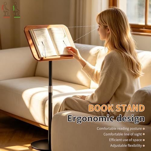Adjustable Floor Book Stand with Wood Panel for Hands Free Reading