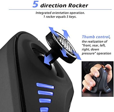 zelotes Ergonomic Gaming Mouse with Joystick,10000 DPI(6-Level Adjustable),11 Programmable Buttons,RGB Lighting, USB Optical Wired Vertical Mouse for Office/Gaming/Laptop/PC (Black)