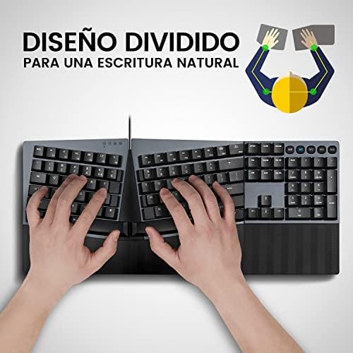 Perixx PERIBOARD-535BL ES Teclado dividido mecánico ergonómico con Cable - nterruptores Clicky Azules de Bajo perfil - Teclas programables - Compatible con Windows y Mac OS X - Tecla