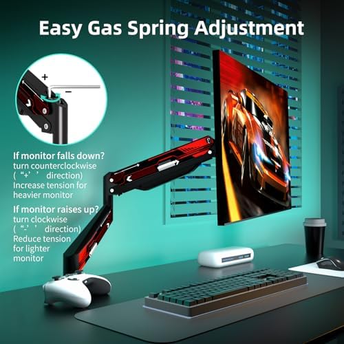 Suptek Monitor Mount Gas Spring Monitor Arm Desk Mount Fully Adjustable Fits 17 20 22 23 24 26 27 32 35 inch Monitors Weight Capacity up to 24.25 lbs, Black&red