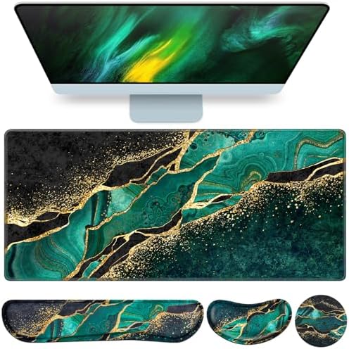 Mouse Pad Green, Desk Mat, Large Gaming Mouse Pad with Wrist Rest 4in1 XXL
