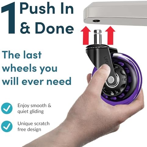 Lifelong Office Chair Wheels Replacement, Heavy Duty, Purple, 5-Pack
