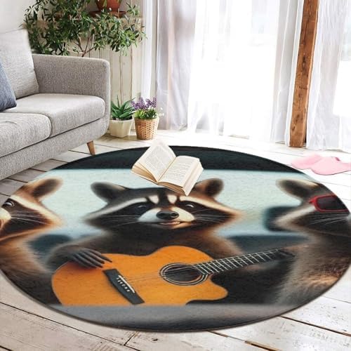Women's Large Home Decor Mat, Soft Round Yoga Carpet, Non Slip Machine Washable Home Office Circle Rug Three Funny Raccoons Animals