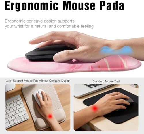 Ergonomic Mouse Pad with Wrist Rest - Gel Wrist Support Mousepad with Non-Slip PU Base for Computer, Laptop, Office & Home