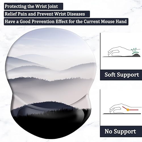 Ergonomic Mouse Pad with Wrist Support - Comfortable Computer Mouse Pad with Non-Slip PU Base for Home Office, Learning, Working, Gaming (Mountains Landscape)