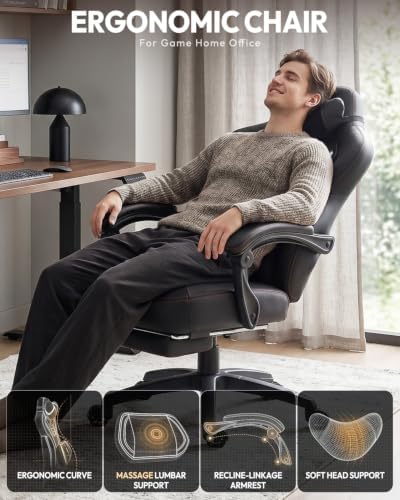 Dowinx Big and Tall Gaming Chair for Adults with Footrest, Massage Lumbar
