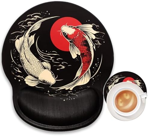 Koi Fish Mouse Pad with Wrist Support Ergonomic Mousepad Wrist Rest Carp Gel Mouse Mat Gaming Cushion Mouse Pads for Computer Office Work Women Men Kids