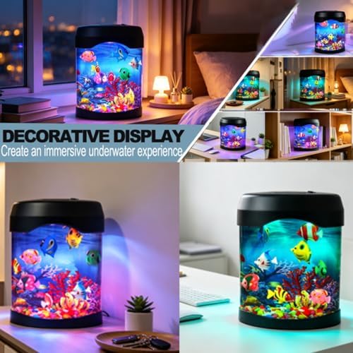 Fake Fish Tank Night Light, 6 Color Changing Aquarium Lamp with 8 Fake Fish