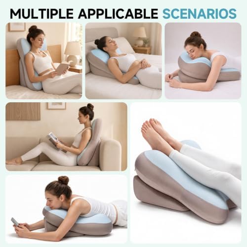 24” Back Pillow with Adjustable Headrest, 2-in-1 Ergonomic Dual-Layer Wedge Backrest for Sitting/Reclining, Lumbar & Neck Support, Bed, Sofa & Floor, Reading, TV, Lounging & Gaming (Blue)