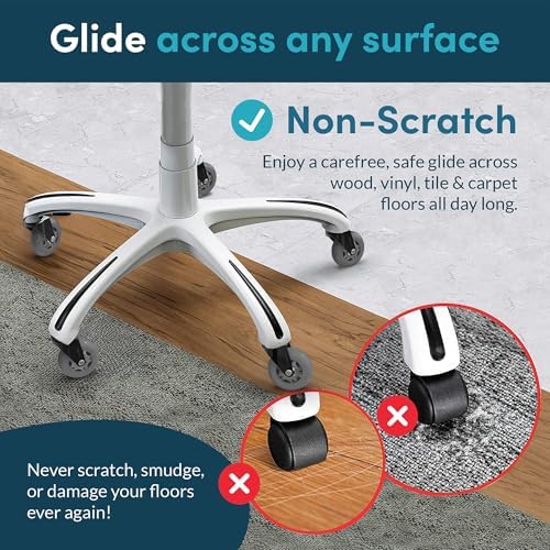 Lifelong Office Chair Wheels Replacement, Heavy Duty, Grey, 5-Pack Fits 98%