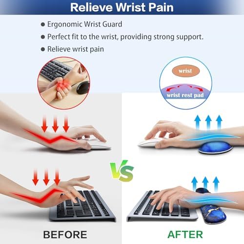 Desk Mat Blue, Large Gaming Mouse Pad with Wrist Rest, 4in1 XXL