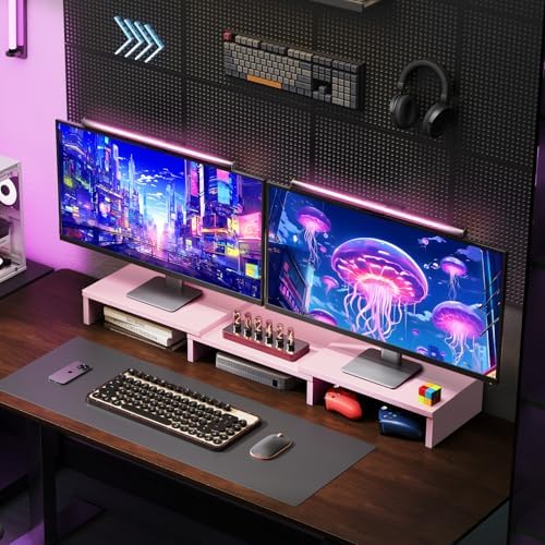 TAVR Dual Monitor Stand Riser, Wooden Computer Monitor Stand for 2 Monitors