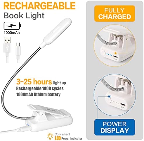 VAVOFO Clip On Book Light for Bed Kids, 7 LED Reading Light with 9-Level Warm Cool White Daylight, Eye Care Lamp with Power Indicator for Bookworms (White)
