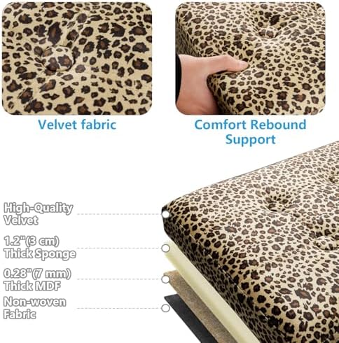 AmasSmile Ottoman with Storage,Folding Chest,17" Velvet,Leopard 2 Pack