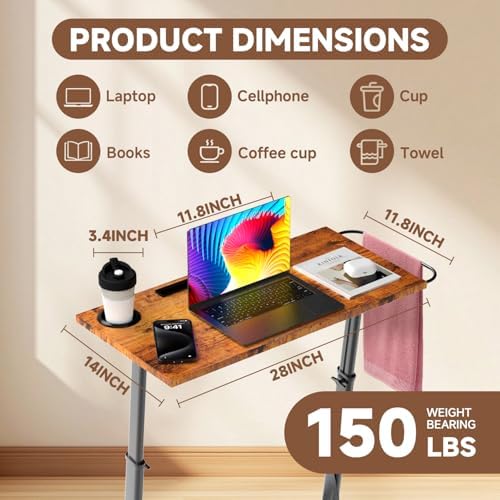 Adjustable Treadmill Walking Pad Desk, for Bike/Cycling Trainer, Workstation Standing Desk, Trainer Stand Table for Indoor, Treadmill Attachment-Exercise While Working or Watching TV, Rustic Brown