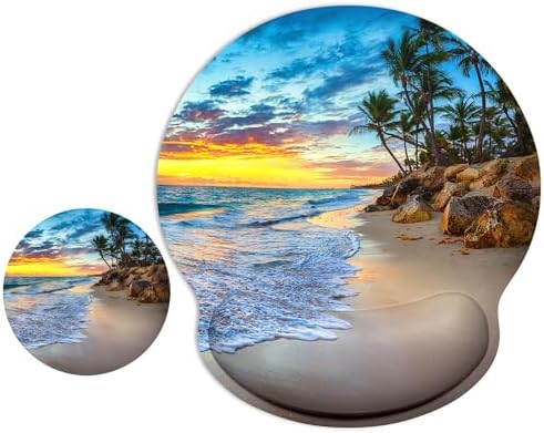ITNRSIIET Ergonomic Mouse Pad with Wrist Support Wrist Rest Smooth Surface Non-Slip Rubber Base Comfortable Office Supplies Pain Relief, 9.8 x 9.1 inches, Beach