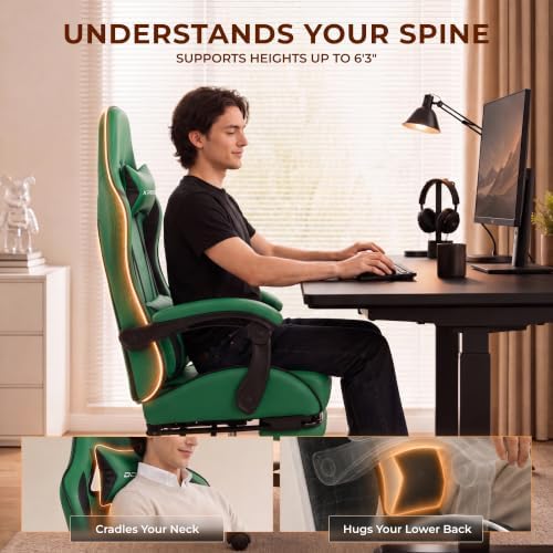 Dowinx Gaming Chair with Footrest, Ergonomic Office Chair, Green