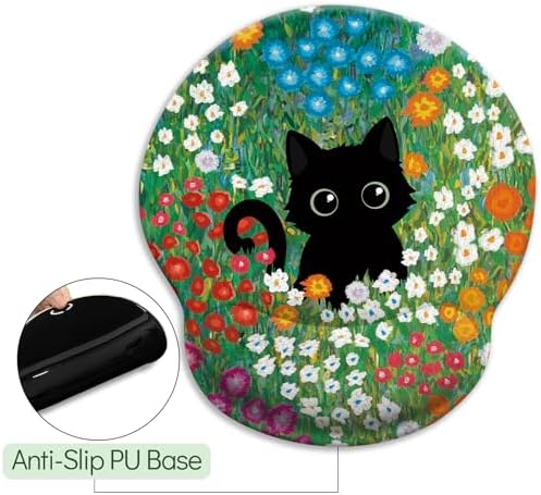 LIMKRIAN Black Cat Ergonomic Mouse Pad with Gel Wrist Rest, 9.8 x 8.6 in