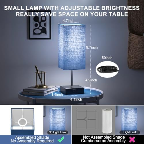 Bedside Table Lamps for Bedroom Touch Nightstand Lamp with USB C+A