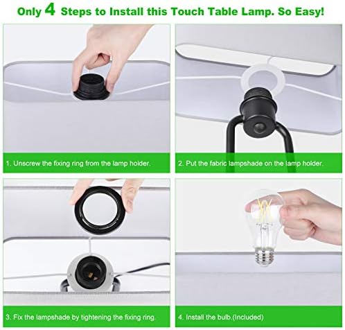 Lakumu Bedside Touch Control Table Lamps, 3 Way Dimmable Nightstand Lamp