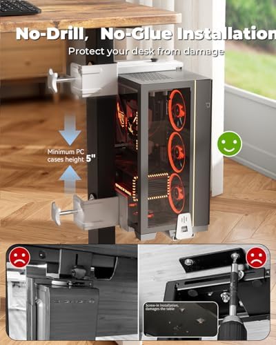 JOY worker Under Desk PC Mount with Protective Arms, Clamp-On Leg CPU Mount