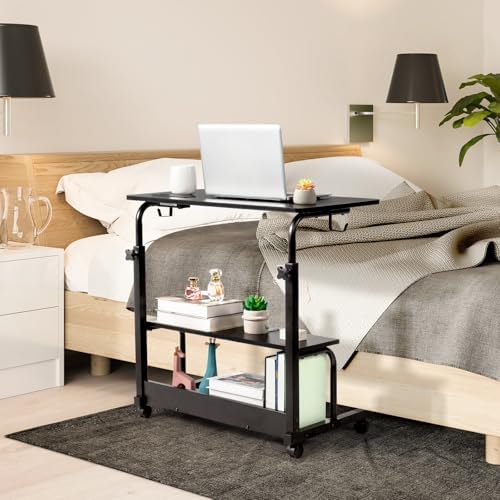 Karl home 31.5" Portable Rolling C-Shaped Computer Desk on Wheels, Black