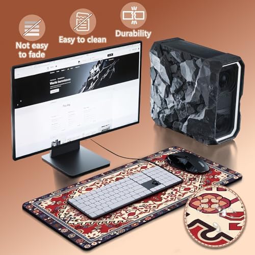 Persian Rug Mouse Pad - Desk Mat for Keyboard and Mouse - Large Mouse Pads for Desk, Gaming Mousepad with Non-Slip Base, Retro Desk Mat (31.5" X 11.8") Rug - Cherry Blue