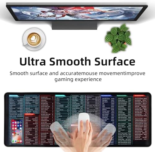 Quick Key Keyboard Mouse Pad, Non-Slip Desk Mat with Office Software Shortcuts Pattern, Upgraded Extended Large Rubber Base Mice Smooth Cloth Mouse Pad Desk Mat