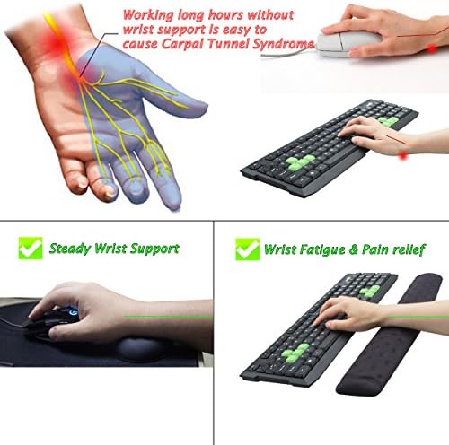 BRILA Memory Foam Mouse & Keyboard Wrist Rest Support Pad Cushion Set for Computer, Laptop, Office Work, PC Gaming - Massage Holes Design - Easy Typing Wrist Pain Relief (Black)