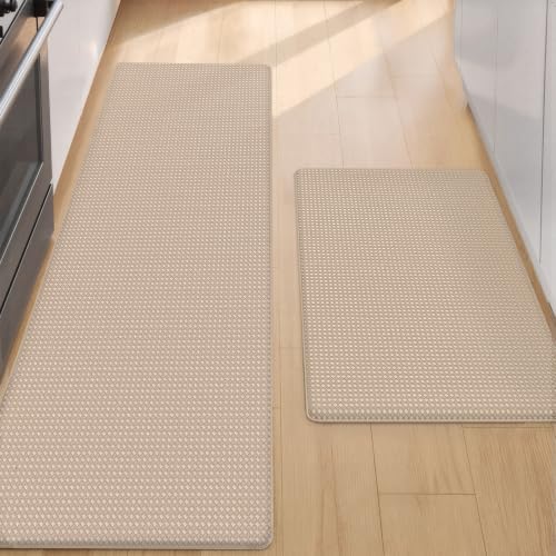 Color&Geometry Kitchen Mat for Floor 17x29+17x59 Anti Fatigue 2PCs, Beige