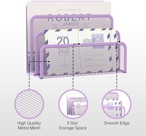 Mail Organizer Countertop for Desk, Mail File Holder with 3-Slot, Purple