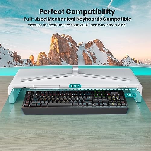 Monitor Stand Riser, Klearlook Foldable Computer Monitor Riser, Height Adjustable Computer Stand, Desk Shelf Riser with Storage Drawer & Tablet Phone Stand for Computer, Desktop, Laptop (White 2 Pack)