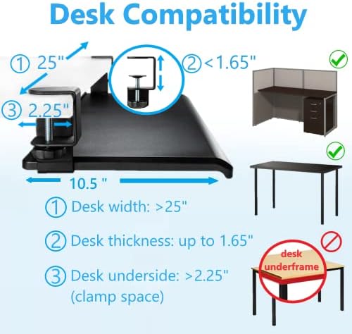 Max Smart Clamp On Keyboard Tray Under Desk, Keyboard Drawers, Keyboard Platforms, 20inch, Easy Assembly, Slide-Out Platform Computer Drawer for Typing