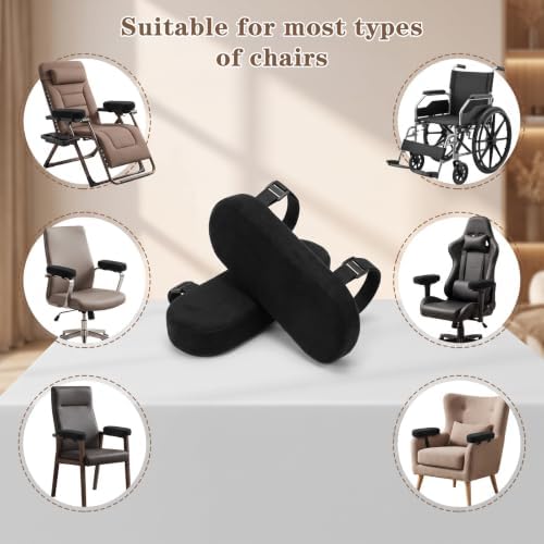 2 Pack Non-Slip Armrest Pads Ergonomic Thick Memory Foam Arm Pads for Office, Gaming Chairs (Black)