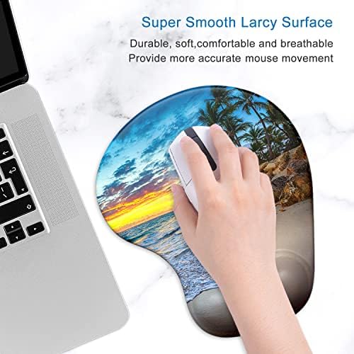 ITNRSIIET Ergonomic Mouse Pad with Gel Wrist Support Wrist Rest Smooth Surface Non-Slip PU Base Comfortable Office Supplies Pain Relief, 9.5 x 8 inches, Beach