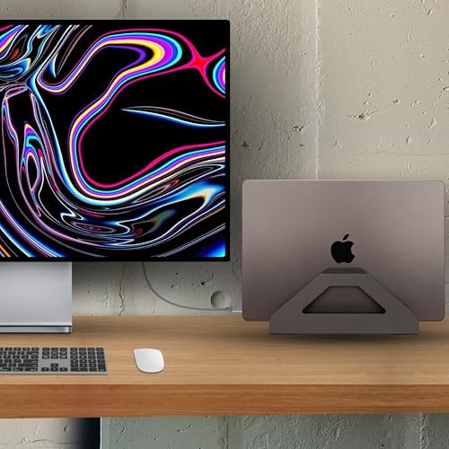 Vertical Laptop Stand, Space Saving Holder with Tool-Free Width Adjustment, Pretty Anodized Aluminum for Desk, Universal Fit for 10-17" Laptop