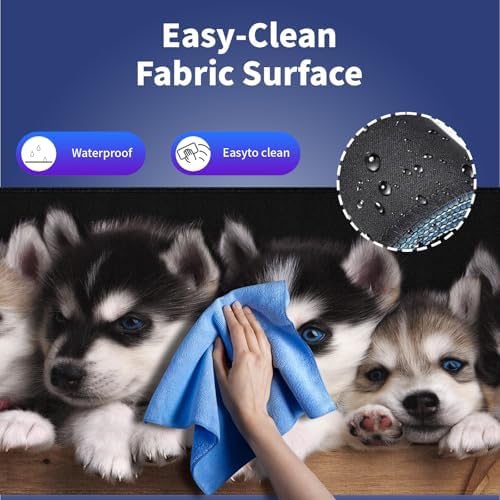 Cute Siberian Husky Puppies in Wooden Crate Large Mouse Pad, Pets Desk Mat
