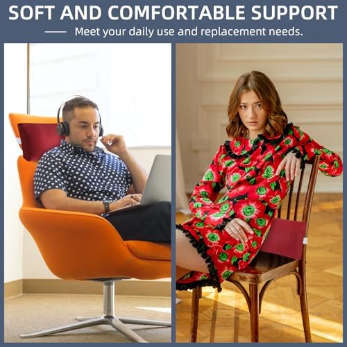 Headrest Pillow for Patio Chaise Lounge Chair, Outdoor Chaise Pillows with Adjustable Elastic Stripe Head Resting Pillows for Recliner Office Chair, Dark Red 2 Pack
