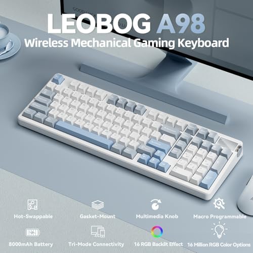 LEOBOG A98 Wireless Creamy Mechanical Gaming Keyboard with Number Pad Knob