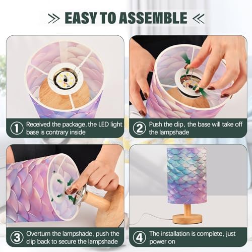 ALAZA Magic Mermaid Decor Bedside Table Lamp with USB Port for Bedroom Nightstand Office Desk LED Bulb Included