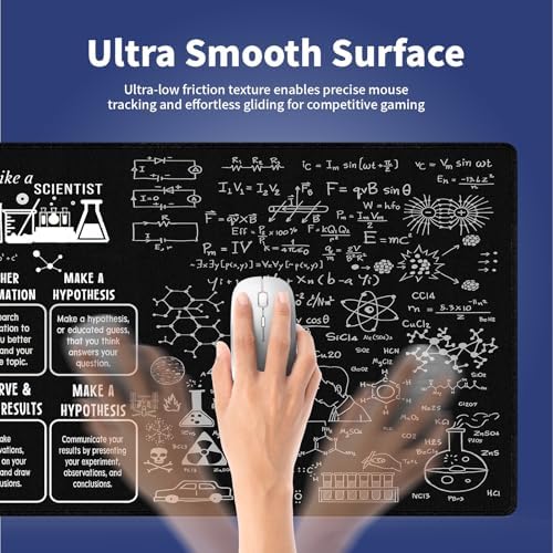 Science STEM Large Black Mouse Pad, Scientific Method Chart Doodle Desk Mat