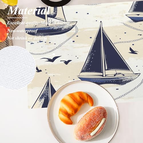 Shrahala Maritime Ocean Placemats, Boat Nautical Elements Table Mat Linen Burlap Washable Double-Deck Heat Insulation for Dining Table Kitchen Table Set of 4 (12 x 18 inch)