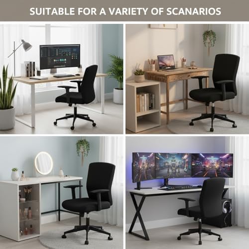 Office Chair Covers Set, Stretch Seat Covers for Chairs Cushion, Computer Chair Cover with Armrest Covers, Gaming Chair Cover Accessories Slipcovers Pads Office Cushion Backrest(Black)