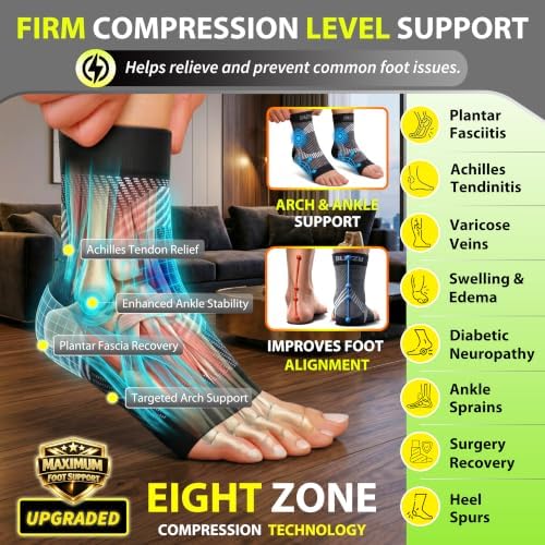 BLITZU Foot Compression Sleeve Plantar Fasciitis Relief Socks Women Ankle Sleeve Support Foot Support for Pain Compression Socks Black XXL