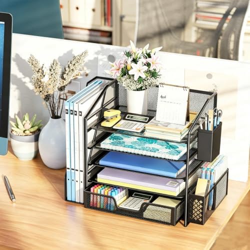 Simple Trending 5-Tier Desk File Organizer, Paper Organizer, Black