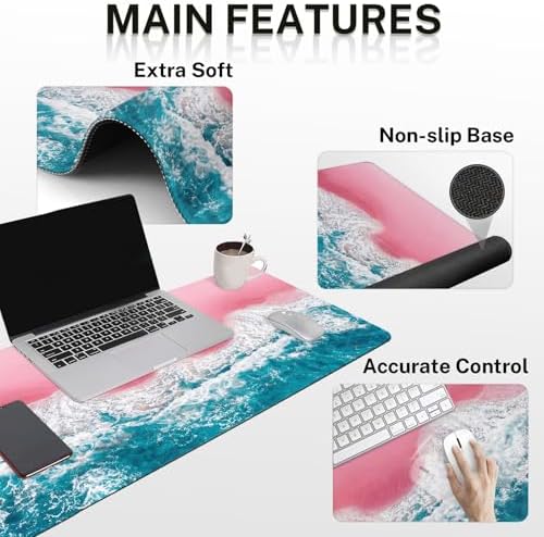 Britimes Keyboard Mouse Pad Set, 4 in 1 Desk Mat Set, Pink Sand